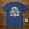 Got Drunk at Lambeau & Woke Up On LaFleur text with football and beer mugs graphic on blue t-shirt