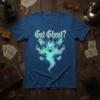Got Ghost? text with a detailed graphic of a large, glowing green ghost surrounded by smaller ghosts, on a blue