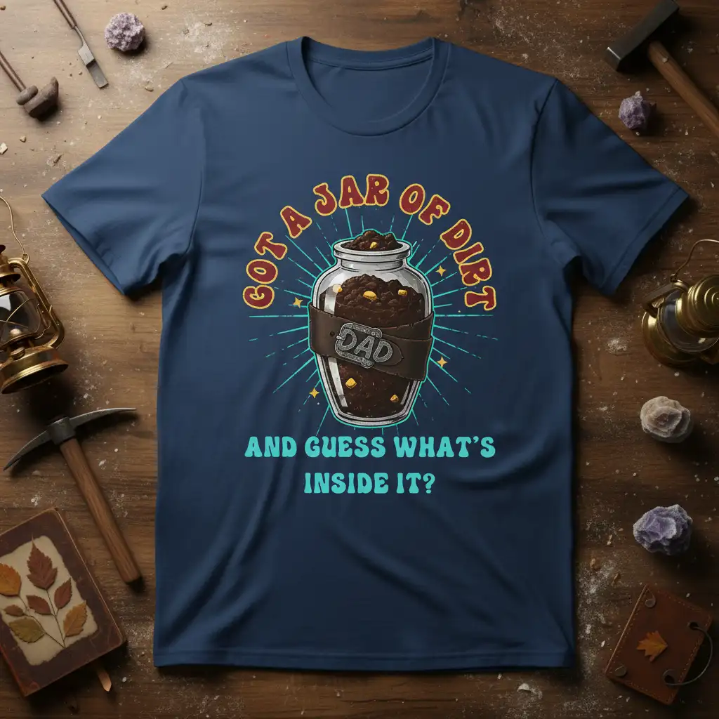 Got a Jar of Dirt and Guess What's Inside It quote on a dad-themed t-shirt graphic