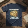 Government Cheese T-Shirt with bold text and a graphic of cheese integrated with circuitry