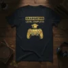 Graduation Level Complete gamer t-shirt featuring a golden controller with a graduation cap on top
