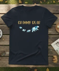 Grammy Bear t-shirt with geometric mama bear and cub designs, gold text "Grammy Bear" above