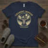 Grammy Moose Wild & Wise t-shirt design featuring a moose silhouette, mountains, and trees in a circular emblem
