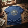 Gramps Est. 2025 t-shirt with ornate gear design, announcing new grandfatherhood in 2025