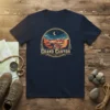Grand Canyon t-shirt design featuring a scenic desert landscape with a river at night under a crescent moon and stars