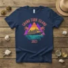 Grand Turk Island 2023 t-shirt design with a cruise ship, palm trees, and a colorful sunset