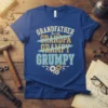 Grandfather Grandpa Grampy Grumpy funny t-shirt design with crossed-out names and gears graphic