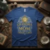 Grandma Had It. Mom Threw It Out. I Bought It Back. text with vintage clock graphic on blue t-shirt