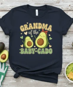 Grandma of the Baby-Cado t-shirt with two smiling avocado characters and text