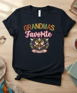 Grandmas Favorite Since Forever t-shirt with colorful floral wreath and doves graphic