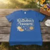 Grandma's Favorite t-shirt with floral accents, tea, cookies, and knitting basket graphic