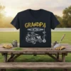 Grandpa King of the Lawn t-shirt design featuring a riding lawn mower and string trimmer graphic