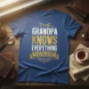 GRANDPA KNOWS EVERYTHING AND text design featuring detailed typography on quality t-shirt