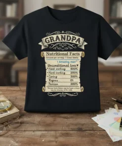 GRANDPA Nutritional Facts Amount text design featuring detailed typography on quality t-shirt