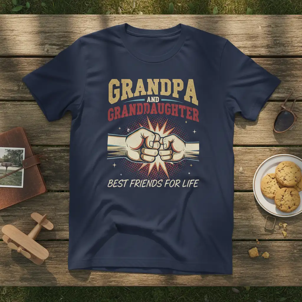 Grandpa and Granddaughter Best Friends For Life quote with fist bump graphic on t-shirt