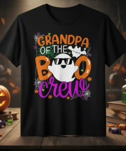 Grandpa of the Boo Crew Halloween t-shirt design with a ghost wearing sunglasses and fun typography