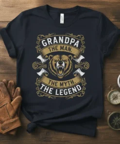 Grandpa The Man The Myth The Legend t-shirt design with bear and axes graphic