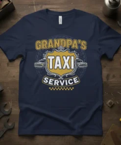 Grandpa's Taxi Service T-Shirt featuring vintage taxi graphics and bold text