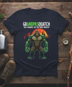 GRANDPASQUATCH LIKE A GRANDPA, text design featuring detailed typography on quality t-shirt