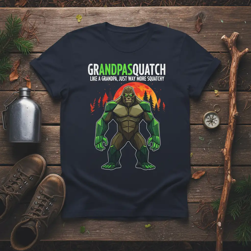 GRANDPASQUATCH LIKE A GRANDPA, quote printed with unique artwork on comfortable cotton fabric t-shirt design