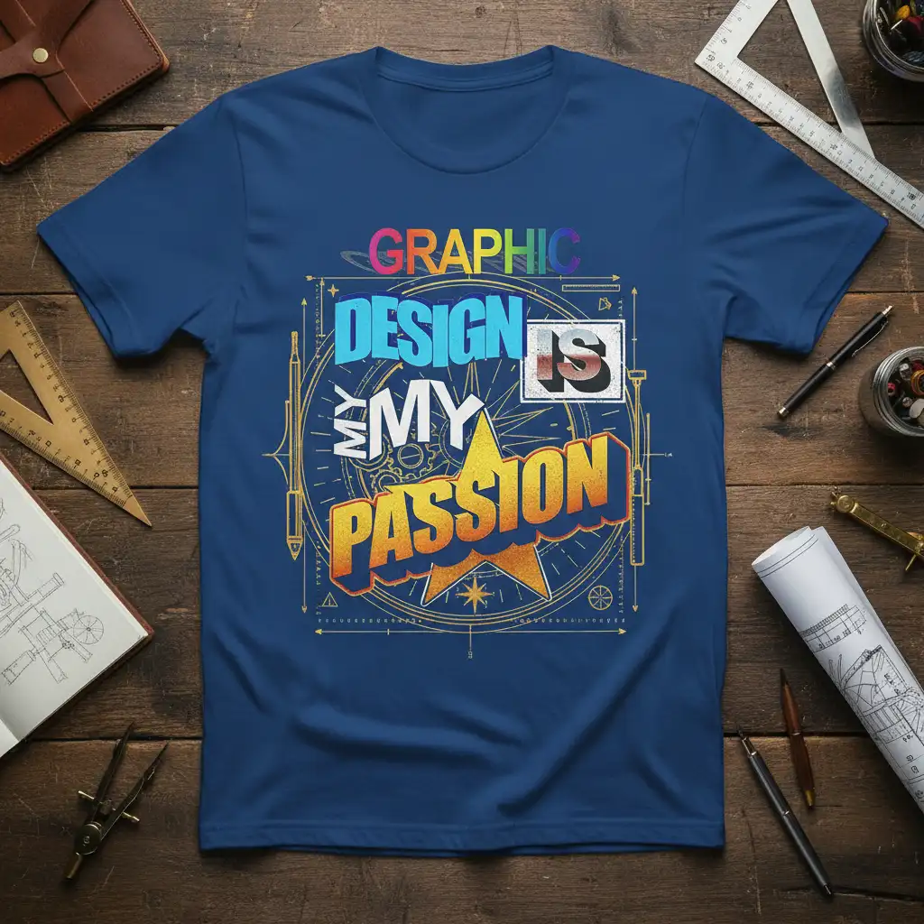Graphic Design Is My Passion statement tee with vibrant, artistic typography and a central star motif