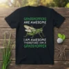 Grasshoppers Are Awesome I Am Awesome Therefore I Am A Grasshopper quote t-shirt with a green grasshopper graphic