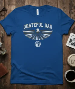 Grateful Dad patriotic t-shirt with eagle graphic and American shield emblem
