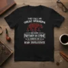 T-shirt with text "They Call Me Great Grandpa Because Partner In Crime Makes Me Bad Influence" and a buffalo plaid