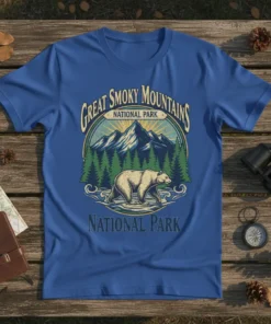 Great Smoky Mountains National Park t-shirt design with a bear and mountain graphic