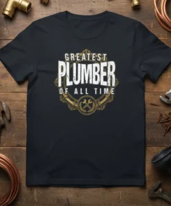 Greatest Plumber Of All Time t-shirt with vintage wreath and wrench graphic