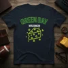 Green Bay Wisconsin text with a neon yellow cheese graphic on a dark t-shirt