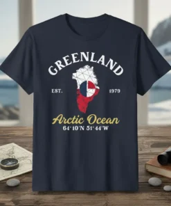 Greenland Arctic Ocean Coordinates unique graphic design printed on comfortable cotton t-shirt