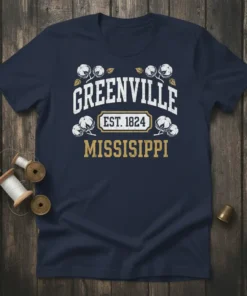 Greenville Est 1824 Mississippi t-shirt with vintage design and cotton graphic