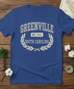 GREENVILLE EST. 1831 SOUTH CAROLINA detailed graphic design printed on comfortable cotton t-shirt