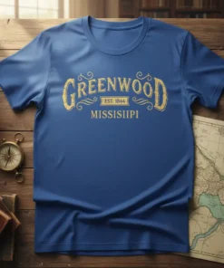 GREENWOOD EST. 1844 MISSISIPI eye-catching graphic design printed on comfortable cotton t-shirt