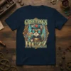 Greetings Huzz steampunk cat graphic t-shirt with a cat holding a lollipop, wearing goggles and a hat