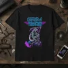 Grim Reaper Choppers graphic t-shirt design featuring a skeleton rider on a motorcycle with neon accents