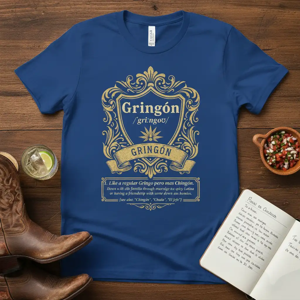 Gringón /gri:ŋɡoʊ/ GRINGÓN 1. quote printed with unique artwork on breathable fabric t-shirt design