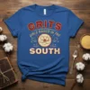 T-shirt design with "GRITS GIRLS RAISED IN THE SOUTH" text and a magnolia flower graphic
