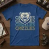 Retro Grizzlies Grizzlies Grizzlies Grizzlies t-shirt design with a roaring bear graphic and vintage striped text