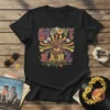 Groovy Nana t-shirt with retro font, peace sign, and colorful radiating lines