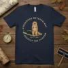 Groundhog Meteorology EST 1887 Respect The Shadow t-shirt with a cartoon groundhog and circular text design