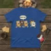 Group Hug!! funny s'mores t-shirt design with graham crackers, chocolate, and a marshmallow running away from a hug