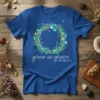 Christian t-shirt with "grow in grace 2 Peter 3:18" text and a floral wreath design