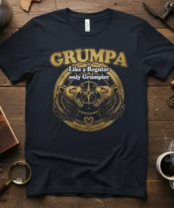 GRUMPA Like a Regular only Grumpiier t-shirt with distressed gold text and bear graphic