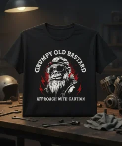 Grumpy Old Bastard Approach With Caution t-shirt design featuring a cool monkey wearing sunglasses and a hat