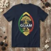 Guam Banyan Tree T-Shirt design with green, yellow, and red border and reflection below