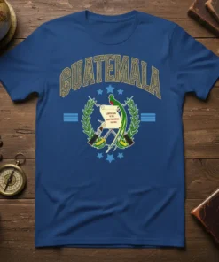 Guatemala 15 de Septiembre de 1821 T-Shirt with national crest, quetzal bird, and crossed rifles