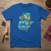 Guatemala map outline t-shirt design with golden quetzal bird and geometric blue patterns, Guatemala Quetzal Map