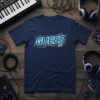 Navy blue t-shirt with "GUESS SO" in a retro, neon-inspired font. The design features blue and yellow outlines and circuits